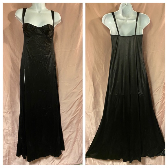 🎊🎉HOST PIC🎊🎉 VNTG Black Liquid Satin long night gown Victoria Secret Sissy - Picture 3 of 14